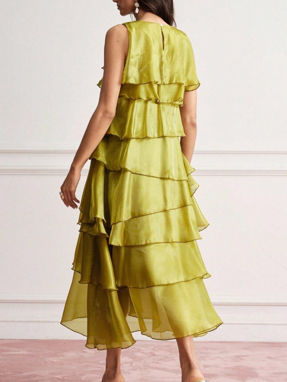 Green Party Women's Asymmetrical Ruffle Long Dress - Picture 2 of 7